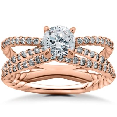 Pompeii3 5/8ct Diamond Isabella Engagement Ring Setting & Matching Wedding Band In Blue