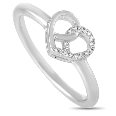 Non Branded Lb Exclusive 14k White Gold 0.05 Ct Diamond Intertwined Heart Ring In Silver