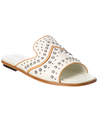 Tod's Tods Crystal Stud Leather Sandal In White
