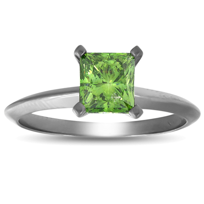 Pompeii3 1 Ct Princess Cut Green Diamond Solitaire Engagement Ring 14k Black Gold In Multi