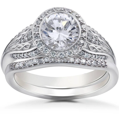 Pompeii3 3/8 Ct Lab Grown Diamond Zoe Engagement Ring Setting & Matching Wedding Band In Silver