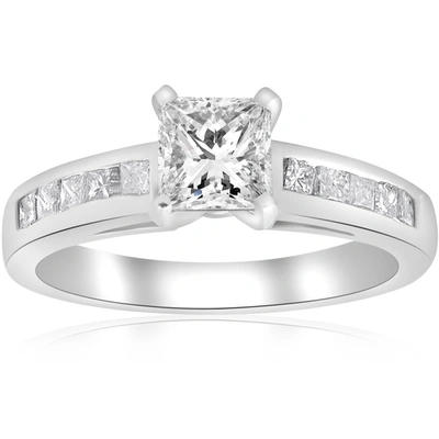 Pompeii3 1 1/2ct Princess Cut Diamond Engagement Ring 14k White Gold Enhanced In Silver