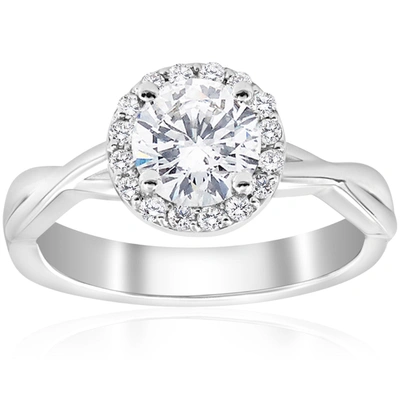 Pompeii3 1 1/6 Ct Diamond Halo Intertwined Engagement Ring 14k White Gold