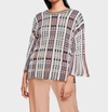 White + Warren Plaid Flare Sleeve Crewneck Blouse In Bright Multi