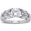 Pompeii3 1ct Diamond Engagement Ring Vintage Petal Vine Leaf Band 14k White Gold In Silver