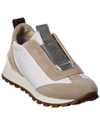 Brunello Cucinelli Mixed Leather Slip-on Runner Sneakers In Beige