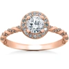 Pompeii3 3/4 Ct Lab Grown Diamond Mckenna Halo Engagement Ring 14k White, Yellow, Rose Gold In Beige