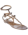 Valentino Rockstud Caged Leather Ankle Strap Sandal In Grey