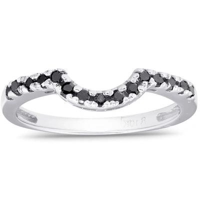Pompeii3 1/4 Ct Blacak Diamond Curved Notched Wedding Engagemnt Enhancer Ring Band In Silver