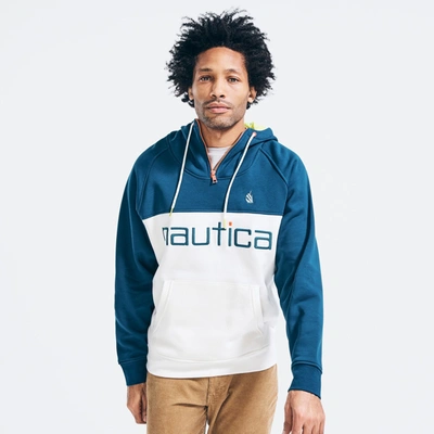 Nautica Mens Big & Tall Colorblock Logo Quarter-zip Hoodie In Blue