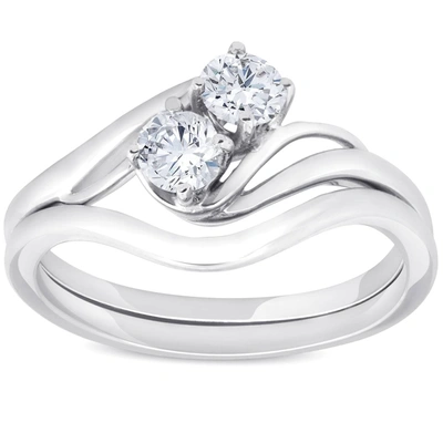 Pompeii3 5/8cttw 2-stone Diamond Engagement Wedding Ring Set Forever Us White Gold In Silver