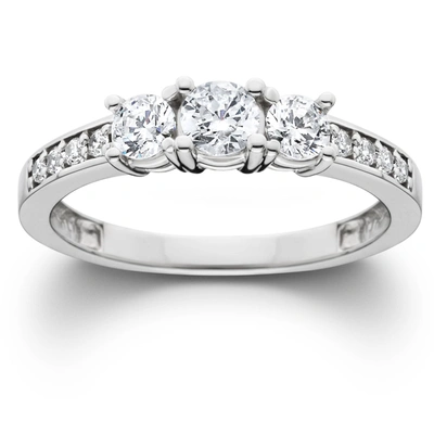 Pompeii3 1ct Diamond Ex3 Lab Grown Three Stone Engagement Ring 10k White Gold In Silver