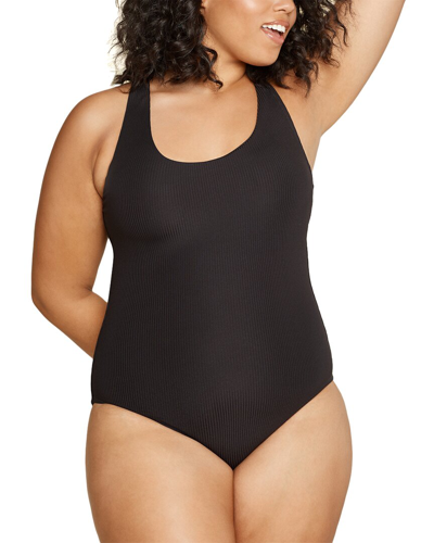 Andie The Catalina Ribbed One-piece Tankini In Black