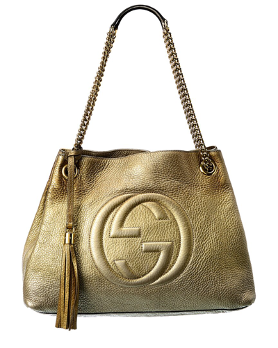 Gucci Gold Metallic Leather Chain Soho Bag (authentic )