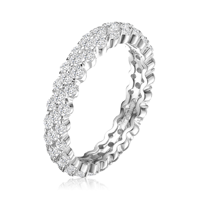 Genevive Sterling Silver Clear Round Cubic Zirconia Curved Eternity Ring In White