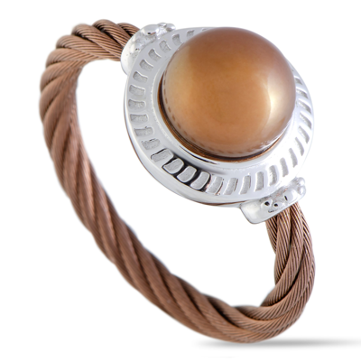 Charriol Pearl Stainless Steel And Bronze Pvd Brown Pearl Round Cable Ring In White