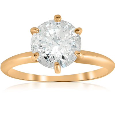 Pompeii3 2 1/2 Ct Round Solitaire Diamond Engagement Ring 14k Yellow Gold Enhanced In Blue