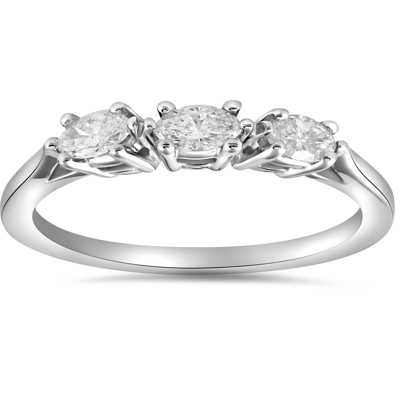 Pompeii3 1/3ct Marquise Diamond Wedding Ring Womens Stackable Band 14k White Gold In Silver