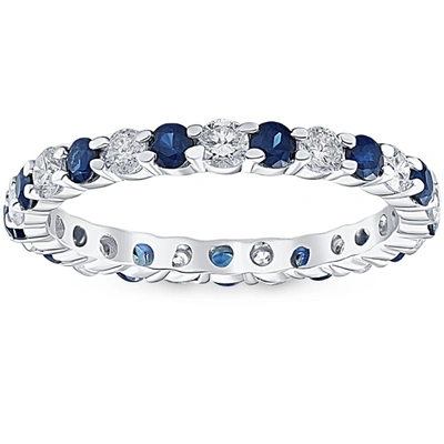 Pompeii3 1 Cttw Blue Sapphire Diamond Wedding Eternity Ring 14k White Gold In Silver