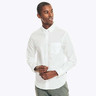 Nautica Mens Wrinkle-resistant Wear To Work Poplin Shirt In White
