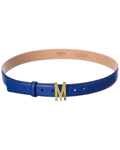 Moschino Logo Buckle Leather Belt In Blue
