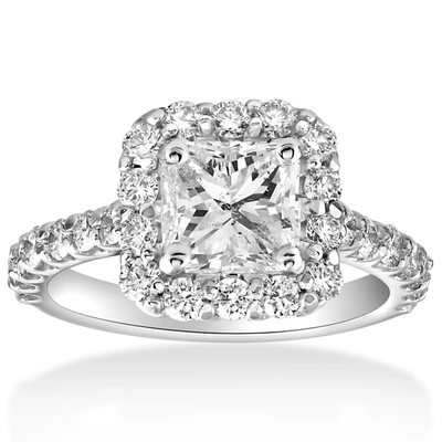Pompeii3 2 Cttw Halo Princess Square Cut Diamond Engagement Ring 14k White Gold In Silver
