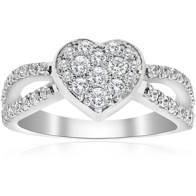 Pompeii3 3/4 Ct Heart Shape Pave Diamond Engagement Ring 10k White Gold