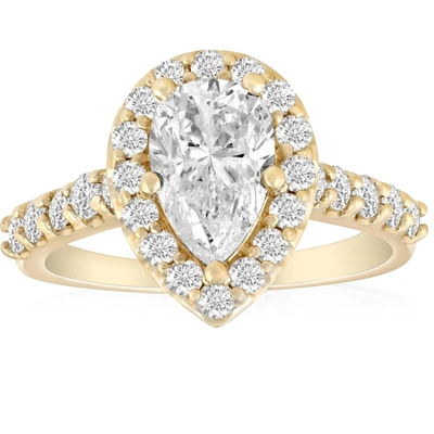 Pompeii3 2 Ct Pear Shape Halo Diamond Engagement Ring 14k Yellow Gold In White