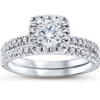 POMPEII3 5/8 CT LAB GROWN DIAMOND CUSHION HALO ENGAGEMENT WEDDING RING SET WHITE GOLD EX3