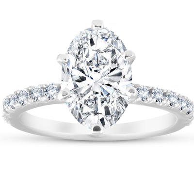 Pompeii3 3 Ct Oval Diamond Engagement Ring (2 1/2ct Center) 14k White Gold