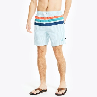 Nautica Mens 8" Sustainably Crafted Striped Swim In Blue