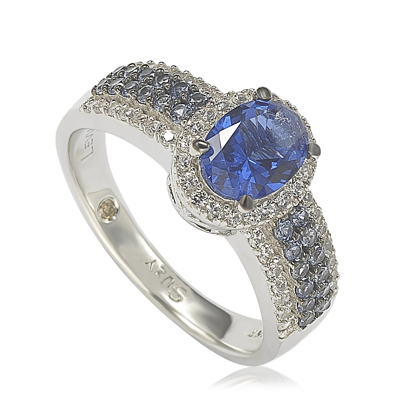 Suzy Levian Sterling Silver Oval-cut Sapphire And Diamond Accent Anniversary Ring In Blue