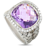 SCOTT KAY STERLING SILVER DIAMOND AND AMETHYST DOME RING