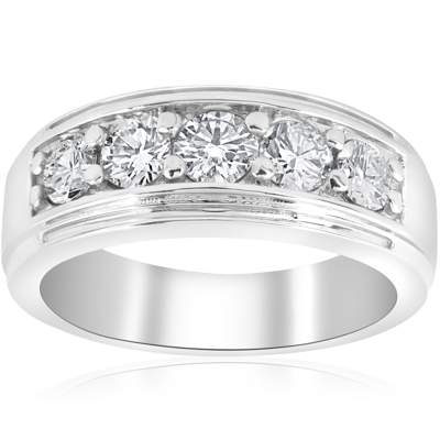 Pompeii3 1 Ct Mens Diamond Five Stone Wedding Ring 10k White Gold In Silver