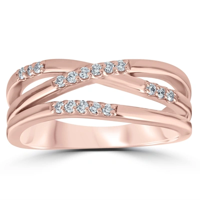 Pompeii3 1/5ct Diamond Cross Over 14k Rose Gold Right Hand Multi Rose Ring In Pink