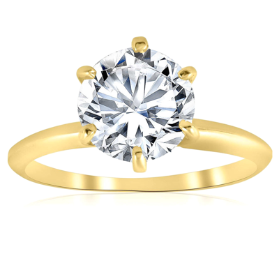 Pompeii3 2ct Solitaire Moissanite Engagement Ring Round Brilliant 14k Yellow Gold In White
