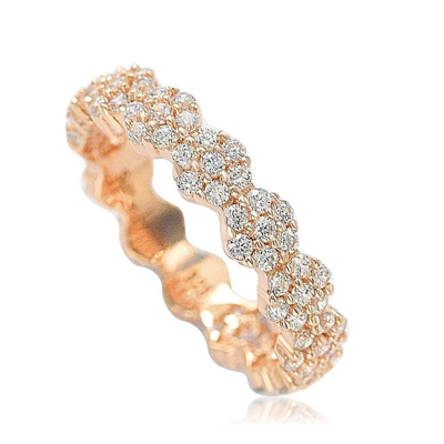 Suzy Levian Rose Sterling Silver Cubic Zirconia Floral Eternity Band In White