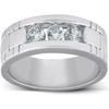 Pompeii3 10k White Gold 1 Ct Three Stone Mens Heavy Weight Anniversary Ring In Silver