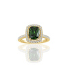 Suzy Levian Golden Sterling Silver Elongated Cushion Cut Green Cubic Zirconia Solitaire Engagement R