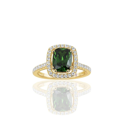 Suzy Levian Golden Sterling Silver Elongated Cushion Cut Green Cubic Zirconia Solitaire Engagement R