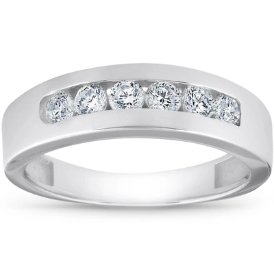 Pompeii3 1ct Diamond Channel Set Polished Wedding Band Mens Ring 14k White Gold Lab Created