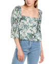 Vince Floral-print Square-neck Blouse In Silver