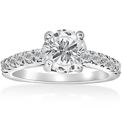 Pompeii3 1 1/2 Ct Diamond Solitaire With Accents Round Engagement Ring 14k White Gold In Silver