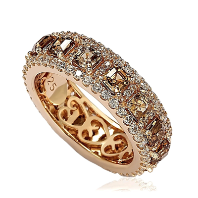 Suzy Levian Rose Sterling Silver Cubic Zirconia Champagne And White Modern Eternity Band In Brown