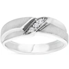 POMPEII3 MENS 1/10CT WHITE GOLD DIAMOND RING CONTOUR BRUSHED THREE STONE WEDDING BAND