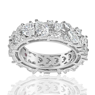Suzy Levian Sterling Silver Cubic Zirconia Abstract Cluster Eternity Band Ring In White