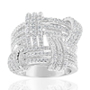 Suzy Levian Sterling Silver Cubic Zirconia Weaving Wide Band Ring In White