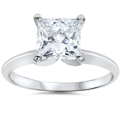 Pompeii3 1 1/2 Ct Princess Cut Diamond Solitaire Engagement Ring 14k White Gold In Silver