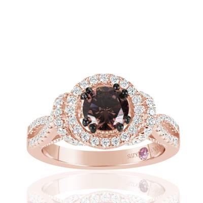 Suzy Levian Rose Sterling Silver Brown Chocolate And White Cubic Zirconia Engagement Ring