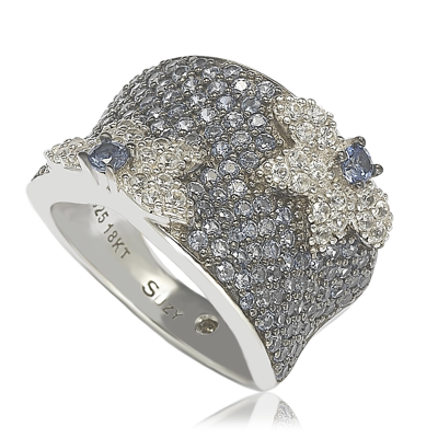 Suzy Levian Sapphire & Diamond Accent Sterling Silver Floral Ring In Blue